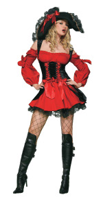 The Adult Vixen Pirate Wench Costume includes a velvet lace-up corset dress. Add petticoat to comple