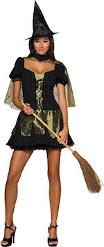 The Adult Wicked Witch of the West Costume includes a short black and green dress and pointed hat.