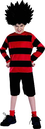 Costume includes wig, shirt and shorts.