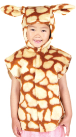 The Child Giraffe Tabard Costume includes a colourful beige and brown patterned giraffe fur tabard.