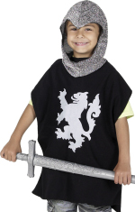 The Child Knight Tabard Costume in black includes tabard and separate hood.