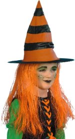 Unbranded Fancy Dress - Child PVC Witch Hat and Hair ORANGE