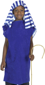 The Child Shepherd Tabard Costume includes a blue tunic with blue and white striped headdress.
