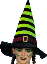 Unbranded Fancy Dress - Child Velour Witch Hat GREEN/ BLACK