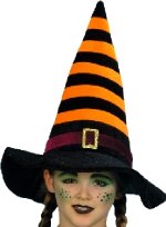 Unbranded Fancy Dress - Child Velour Witch Hat ORANGE/ BLACK