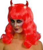 Unbranded Fancy Dress - Devilish Wig With Flashing Horns (Red)