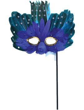 Unbranded Fancy Dress - Feather Eye Mask with Stick