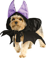 The Pet Doggone Batty Costume includes a steam velour cape with purple satin bat wings and front vel