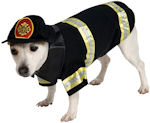 Pet Fire Fighter Costume includes cape and hat.