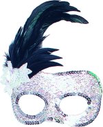 Unbranded Fancy Dress - Side Feather Silver/Beaded Mask