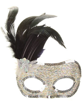 Unbranded Fancy Dress - Side Feather Silver Shimmer Mask