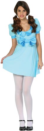 The Teen Wendy of Neverland Costume includes a babydoll dress with puff sleeves and satin contrast b