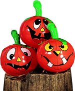 Pack of three 9` high individual designed inflatable pumpkins.