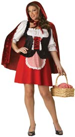 Includes dress with attached apron plus hooded cape.