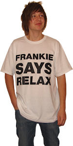 Eighties t-shirt with Frankie Says Relax text on the front.