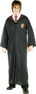 Red and black hooded robe with clasp with Gryffindor logo on breast.