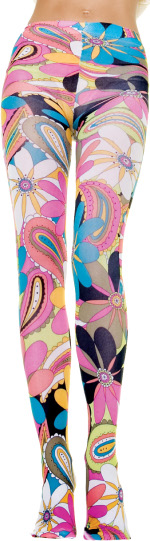 One pair of multicoloured opaque tights with vintage flower prints. Ideal accessory for sixties cost