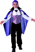 Costume includes cape with collar, shirt and vest. Includes molded gothic medallion with jewel.