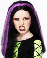 Black child witchs wig with purple streaks.