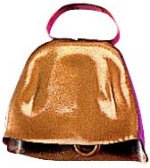 Metal cow bell with ringer.