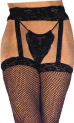 100 nylon combined fishnets with suspender belt. One size fits most weights (90-165 lbs).