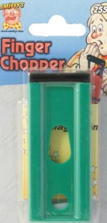 Trick finger chopper that provides the illusion that a blade is cutting through your finger when its