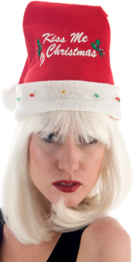 Flashing multicolour light-up hat that twinkles, with `Kiss Me Its Christmas` lettering to front.