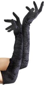 Long black velveteen gloves.
