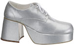 Silver glitter platform shoes.