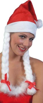 Fancy Dress Costumes - Miss Santa Hat With Plaits