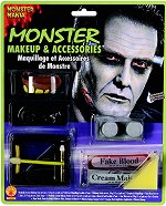Includes fake blood, cream makeup, neck bolts, pallete, false teeth, fake skin and sponge.