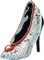 Shimmering sliver sequined nurse shoe covers featuring red heart with white cross detail.