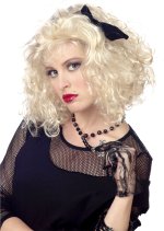 Madonna style curly blonde wig.
