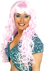 Long curly pink siren wig.
