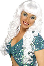 Long curly white siren wig.