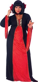 This costume consists of a long velvet dress with flared sleeves plus velvet collar and bodice.