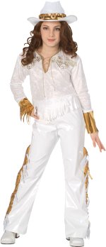 Costume consists of velvet feel shirt finished with gold brocade and vinyl look trousers with elasti