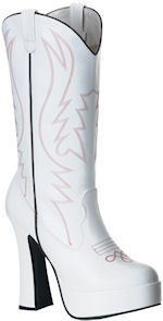 5 inch chunky heel white pull-on cowboy boots.