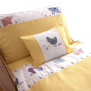 A woven yellow gingham check duvet set with animal