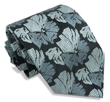 Unbranded Fashion Black Grey Floral Extra Long Tie