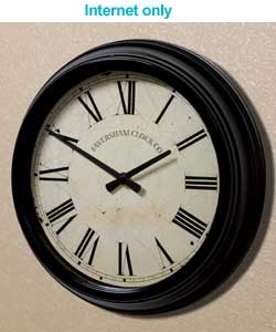 Classic style clock.Black metal case and black hands.Size (H)40, (W)40, (D)7cm.Requires 1 x AA batte