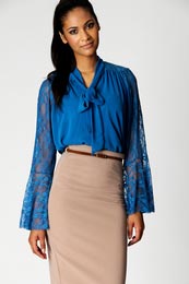 Unbranded Faye Tie Back Lace Panel And Bell Sleeve Blouse