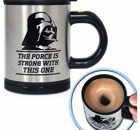 Feel The Force Darth Vader Mug This Star Wars Feel the Force Mug is official Star Wars merchandise. This self stirring mug gently whisks your drink when you press the button on the handle! It measures around 14 cm x 11 cm x 8.5 cm and takes 2 x AAA b