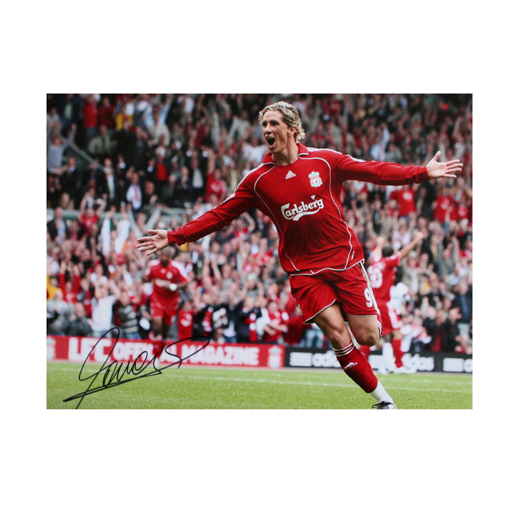 This photograph shows Fernando Torres celebrating after scoring the winner at Anfield.The photograph