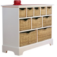               Ten rattan drawers in 3 sizes provid