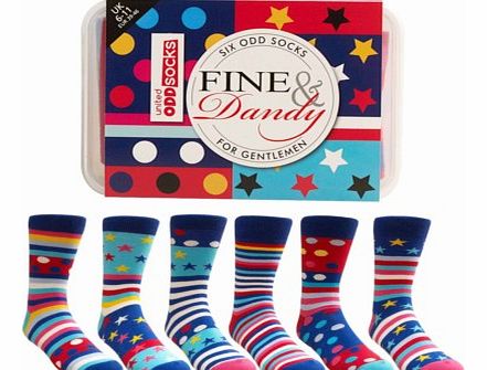 Fine and Dandy - Odd Socks for GentlemenYoull definitely feel Fine and Dandy wearing these dapper oddsocks, just for gentlemen! Bright, stylish and a little less boring than the usual black socks gents wear!The pack contains six distinctive odd socks
