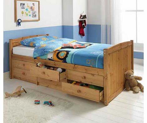 Unbranded Finn 6 Drawer Pine Cabin Bed with Elliott Mattress