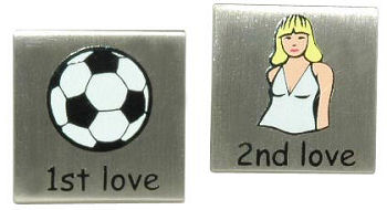Excellent cufflinks for football fans, with one showing 1st love as football, the other 2nd love as 
