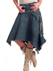 Flared denim skirt.