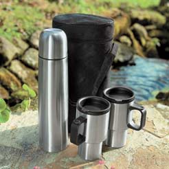 Flask & 2 Mugs - Features include:Smart 1/2 litre capacity stainless steel flask.Complete with two